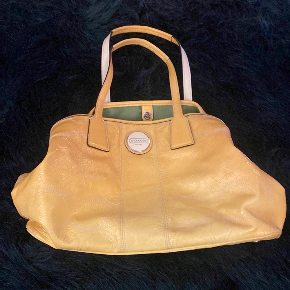 Coach yellow stitched leather shoulder bag